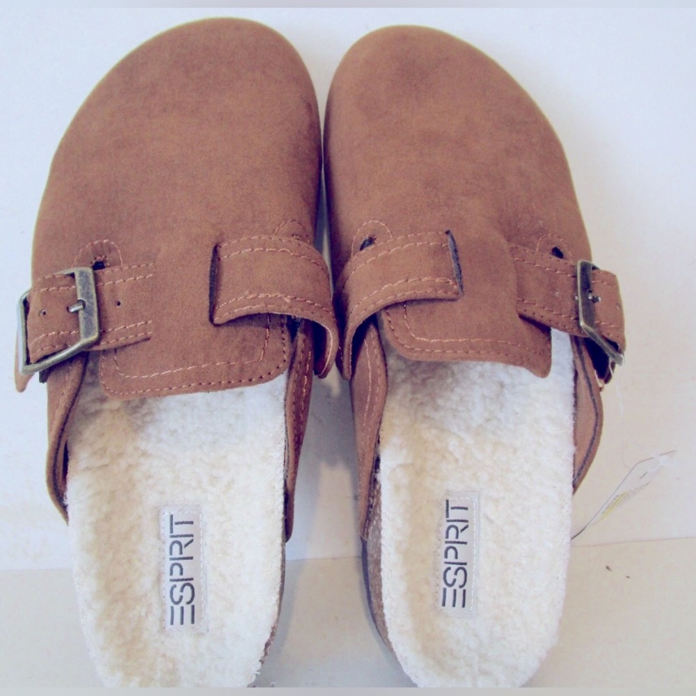 Esprit Womens Sally Slip On Faux Suede Mules Clogs Chestnut ( NWB)
